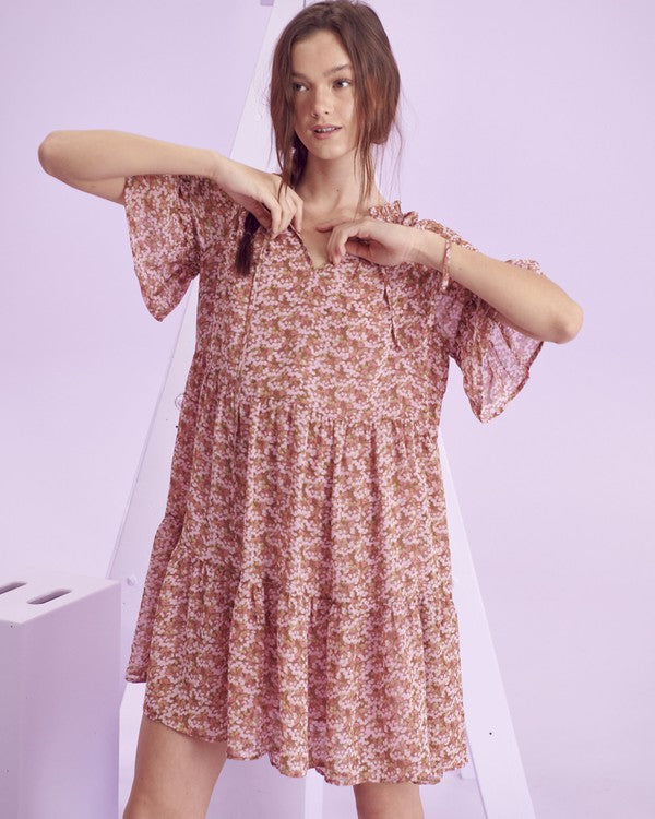 Jade By Jane Boho Floral Ruffle Sleeve V-Neck Mini Dress – Plus Size Flow & Flair - NeoKira Unlimited