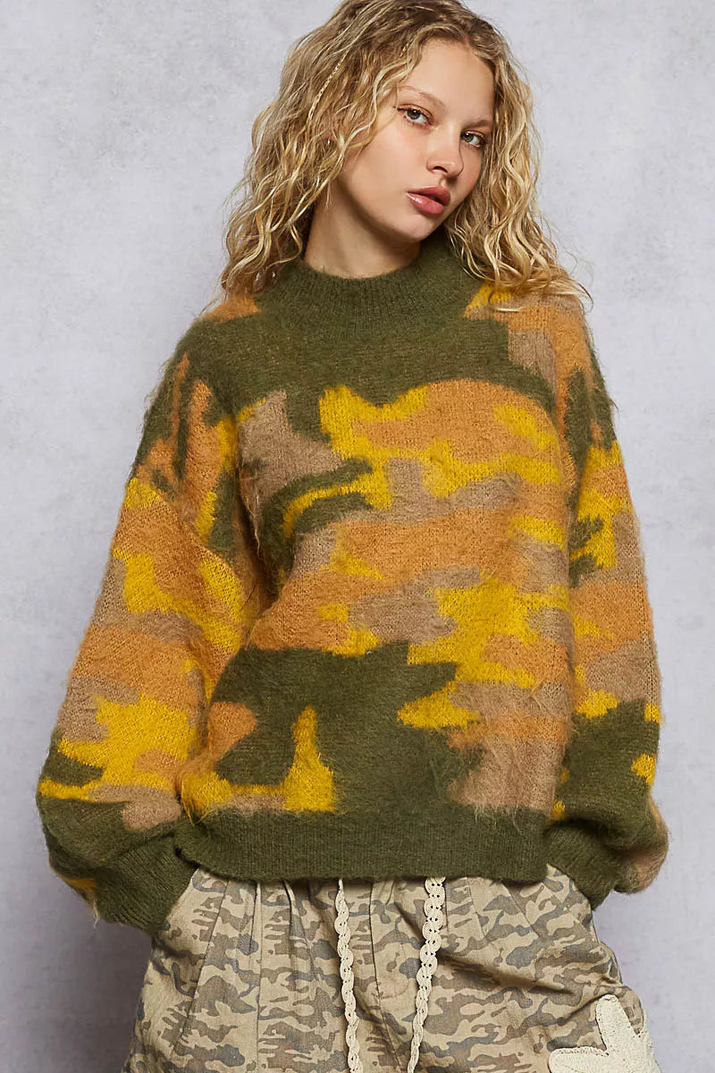 POL Mock Neck Abstract Colorblock Pattern Sweater Boho Street Style - NeoKira Unlimited