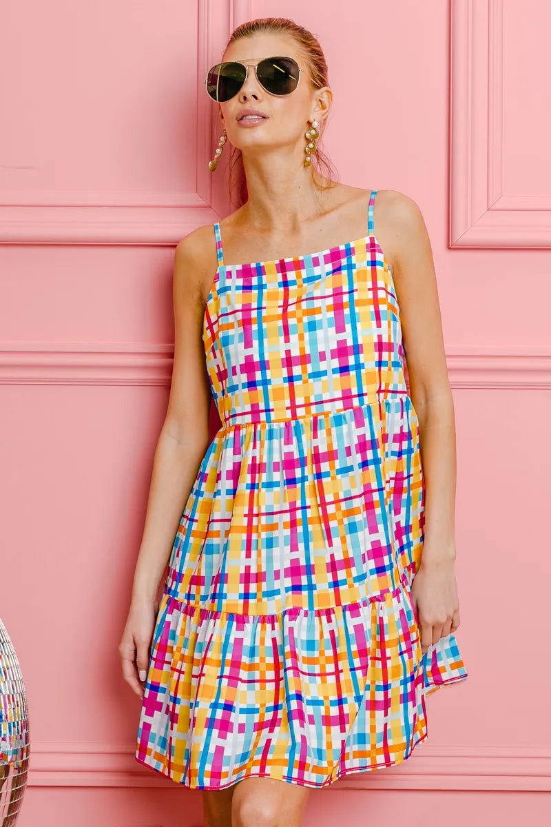 BiBi Multi Colors Plaid Sleeveless Sun Dress - NeoKira Unlimited