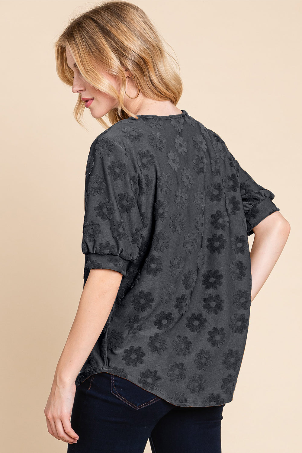 BOMBOM Textured Floral Pattern Top Top Trendsi   