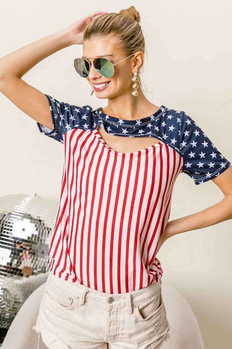 BiBi American Flag Theme Front Cut Out Top - NeoKira Unlimited