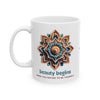 BEAUTY BEGINS MANDALA Ceramic Mug 11oz 11oz Mug Printify   