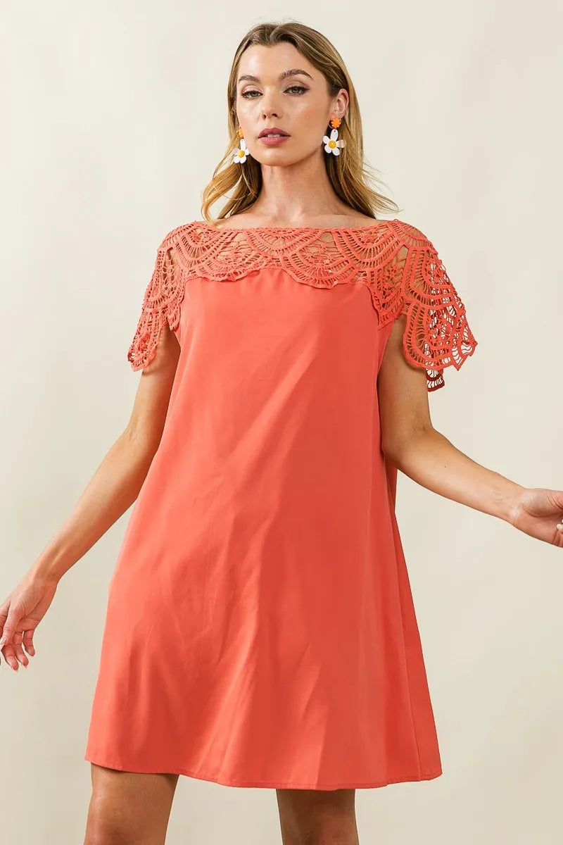 BiBi Crochet Lace Yoke Detailed Wrinkled Dress - NeoKira Unlimited