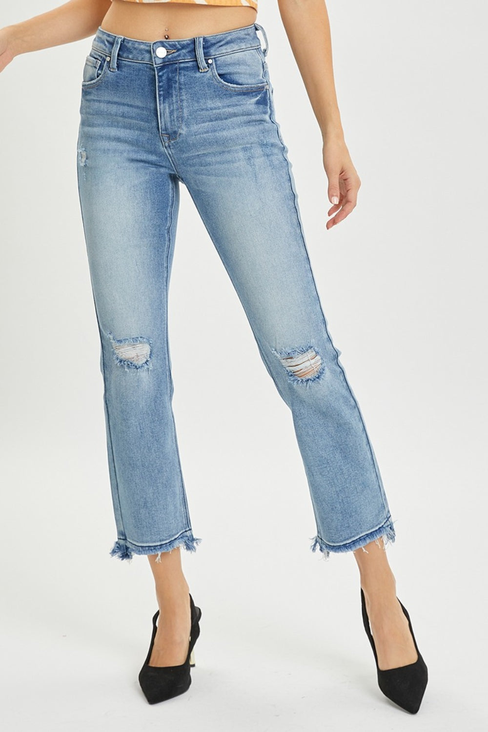 RISEN Full Size High Rise Distressed Cropped Straight Jeans - NeoKira Unlimited