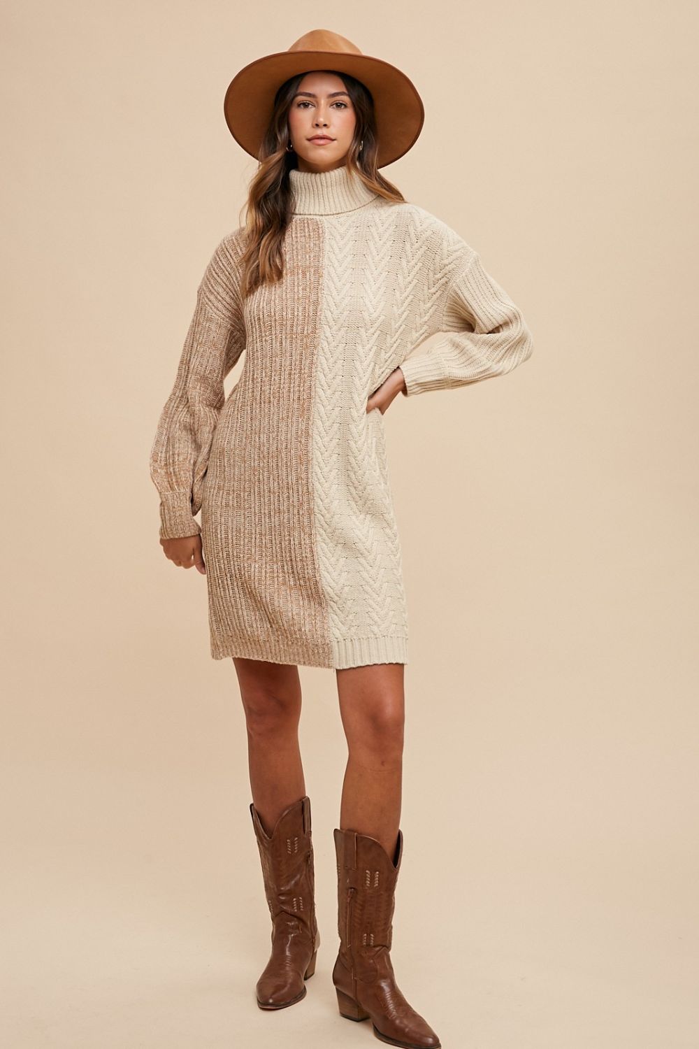 Annie Wear Color Block Turtleneck Sweater Dress - NeoKira Unlimited