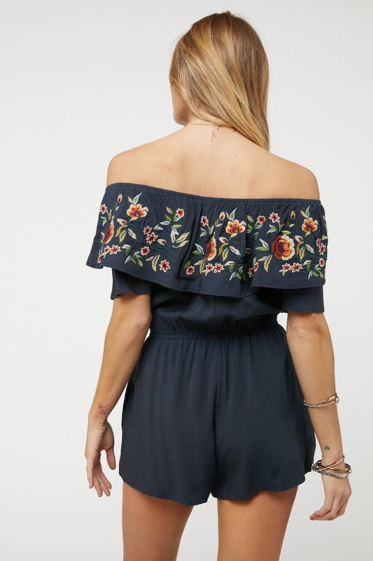 Floral Embroidered Off Shoulder Romper  Davi & Dani   