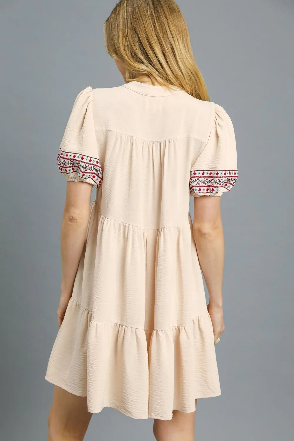 Umgee Boho Embroidered Puff Sleeve Mini Dress Ethnic Tiered Charm - NeoKira Unlimited