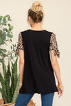 Celeste Full Size Open Tie Sleeve Leopard Color Blocked Top Top Trendsi   