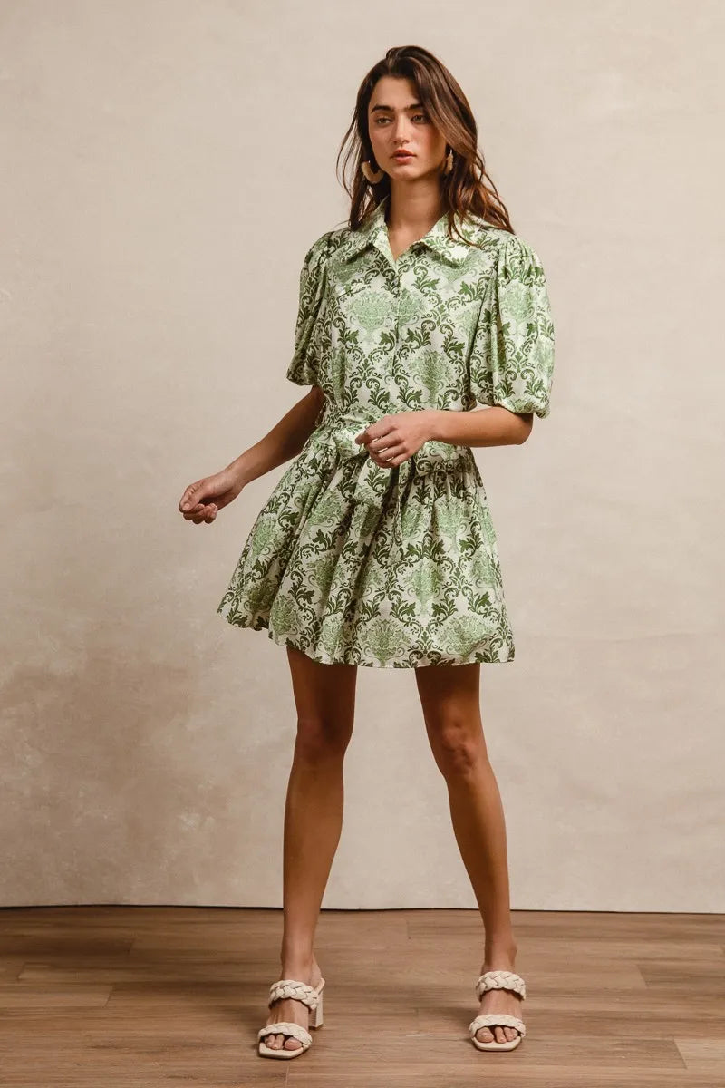 BiBi Tied Floral Short Sleeve Mini Shirt Dress - NeoKira Unlimited