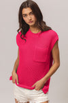 BiBi Patch Pocket Cap Sleeve Sweater Top Top Trendsi Fuchsia S 