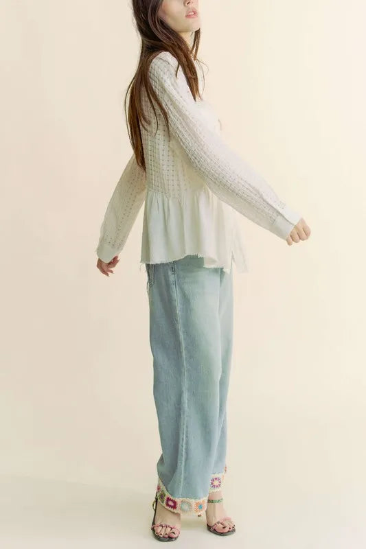 Davi & Dani Garment Washed Jacquard Button Front Shirt - NeoKira Unlimited