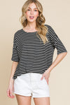 BOMBOM Striped Round Neck T-Shirt T-Shirt Trendsi   