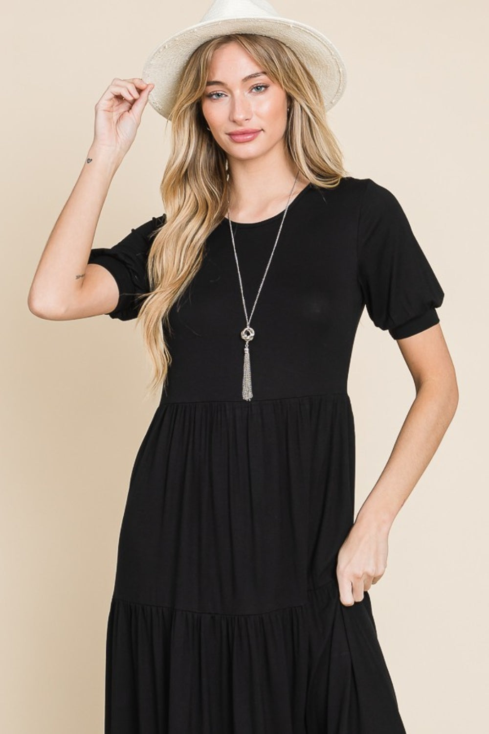 BOMBOM Short Sleeve Tiered Maxi Dress - NeoKira Unlimited