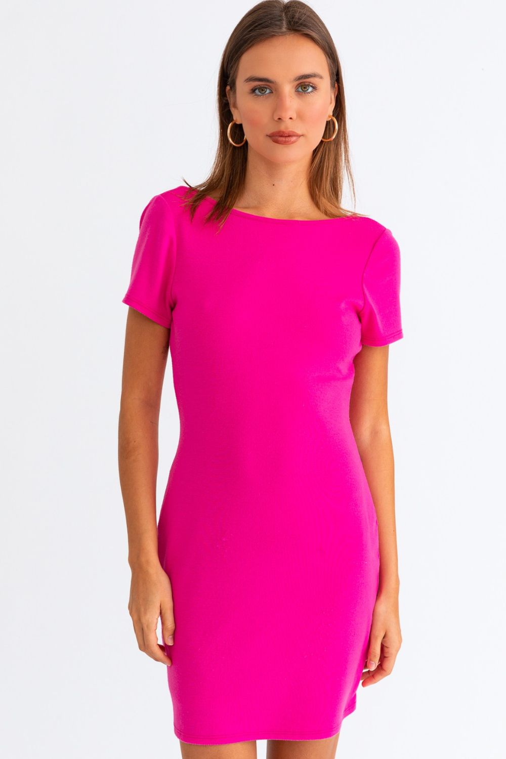 Tasha Apparel Short Sleeve Low Back Mini Dress Mini Dress Trendsi Hot Pink XS 