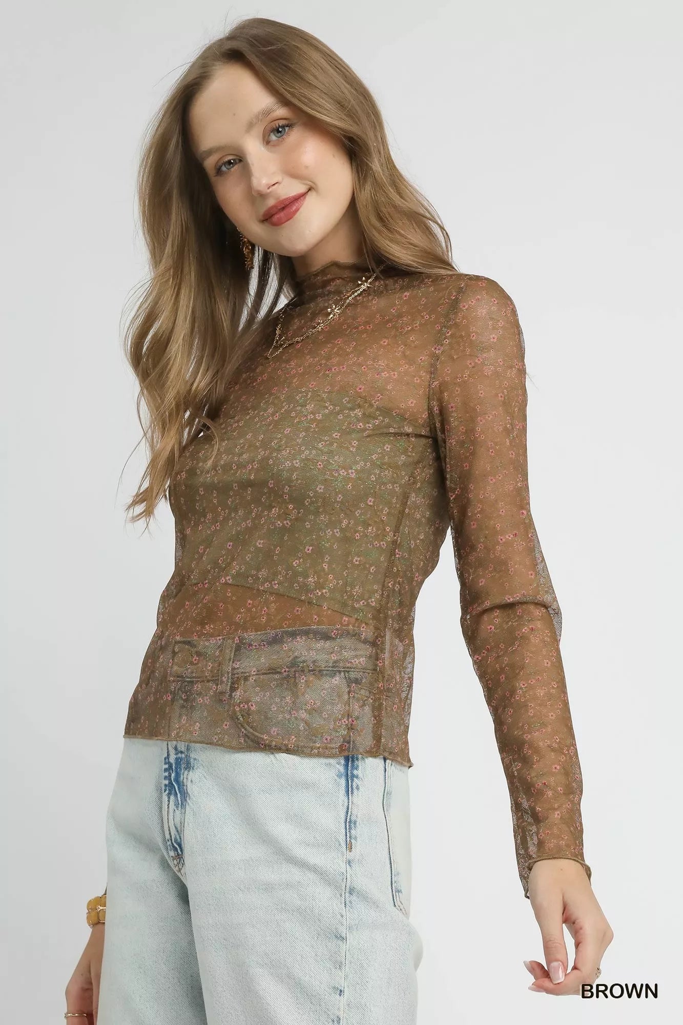 Umgee Romantic Elegant Nylon Lace Mesh Long Sleeve Top - NeoKira Unlimited