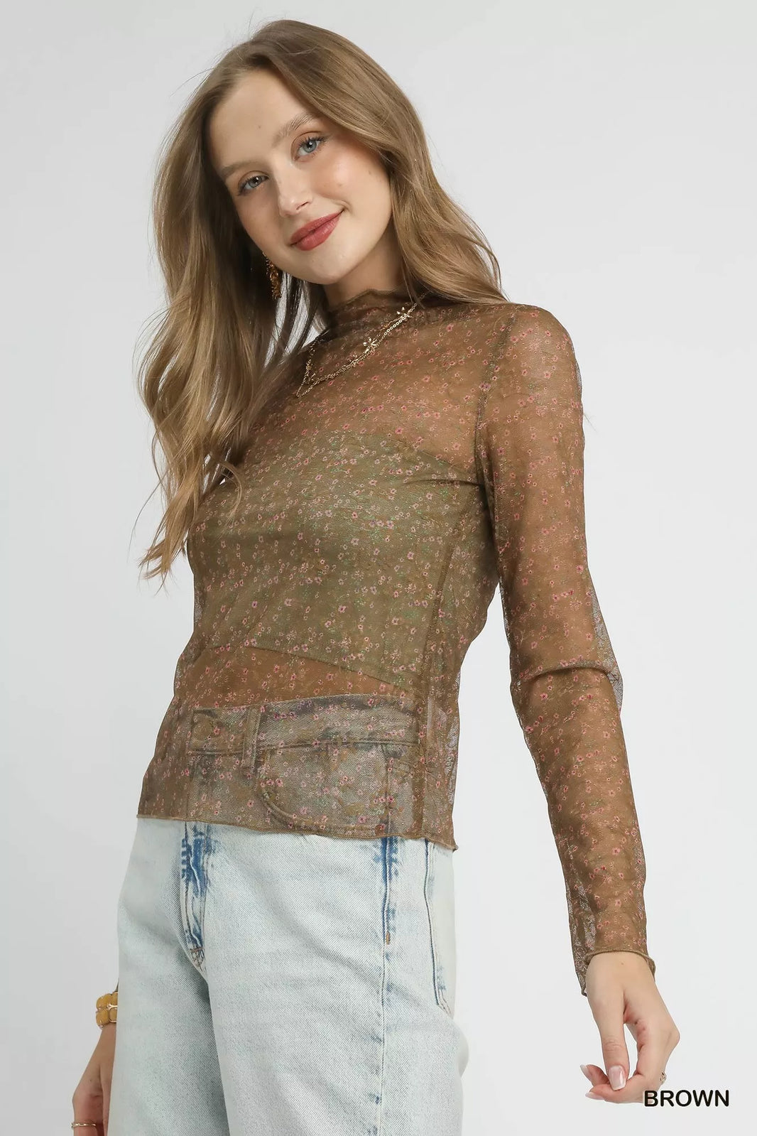 Umgee Romantic Elegant Nylon Lace Mesh Long Sleeve Top - NeoKira Unlimited