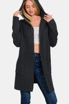 Zenana Hooded Open Front Sweater Cardigan Hooded Sweater Trendsi   