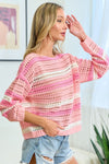 First Love Striped Long Sleeve Openwork Knit Top Top Trendsi   