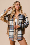 BiBi Curved Hem Sequin Plaid Button Up Shacket - NeoKira Unlimited