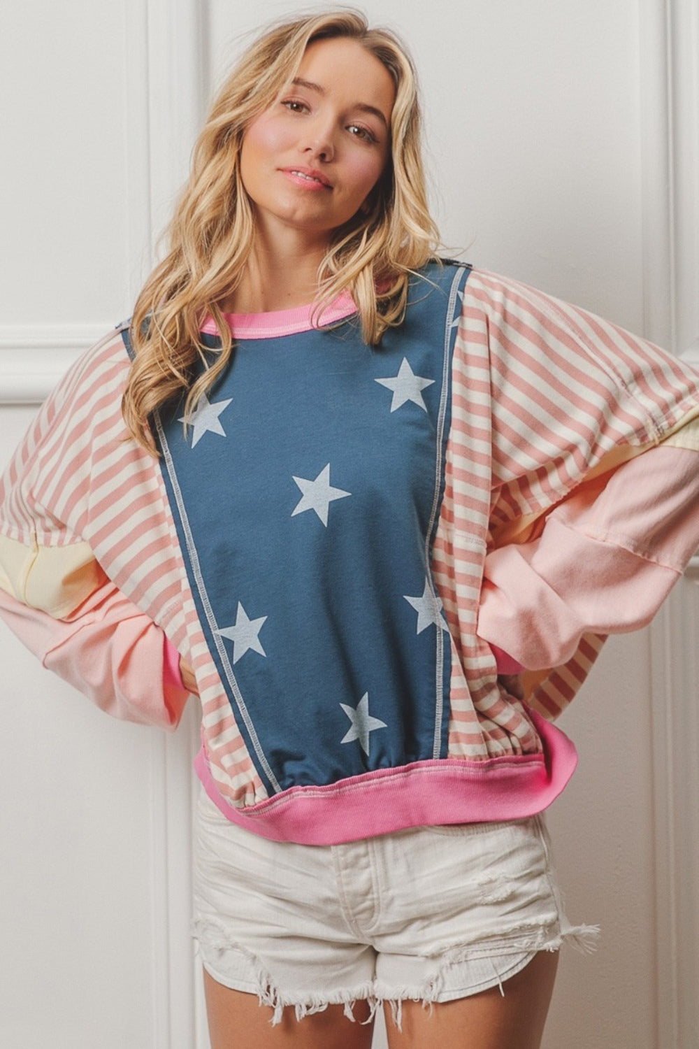 BiBi Stars and Stripes Round Neck Long Sleeve Top - NeoKira Unlimited