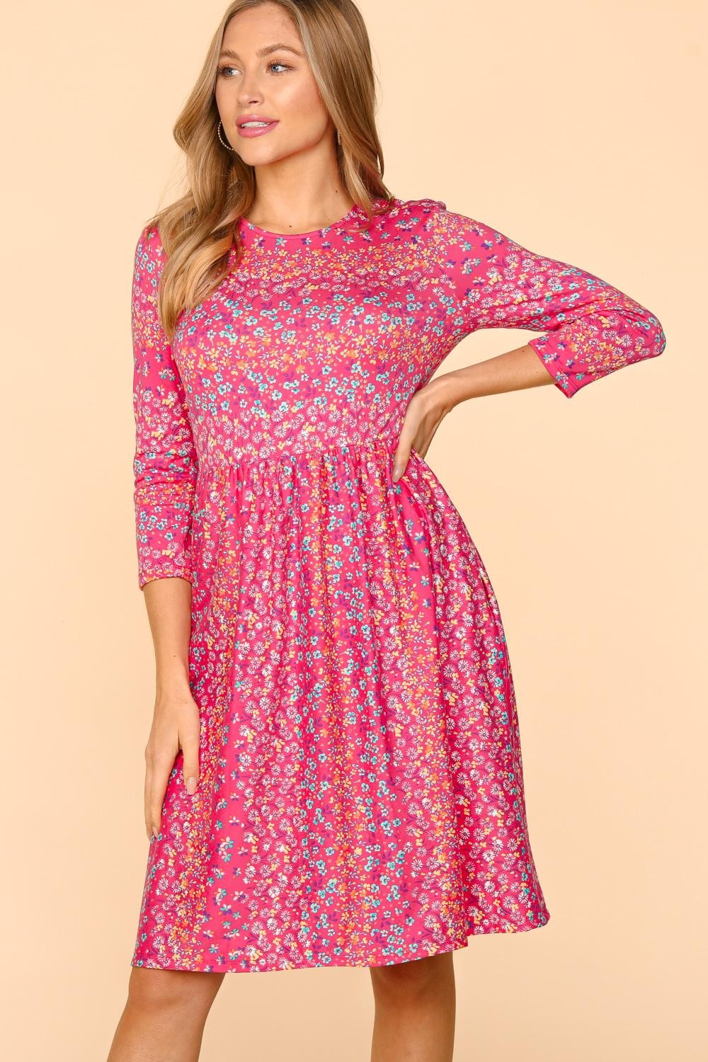 Haptics Round Neck Floral Dress with Pockets - NeoKira Unlimited