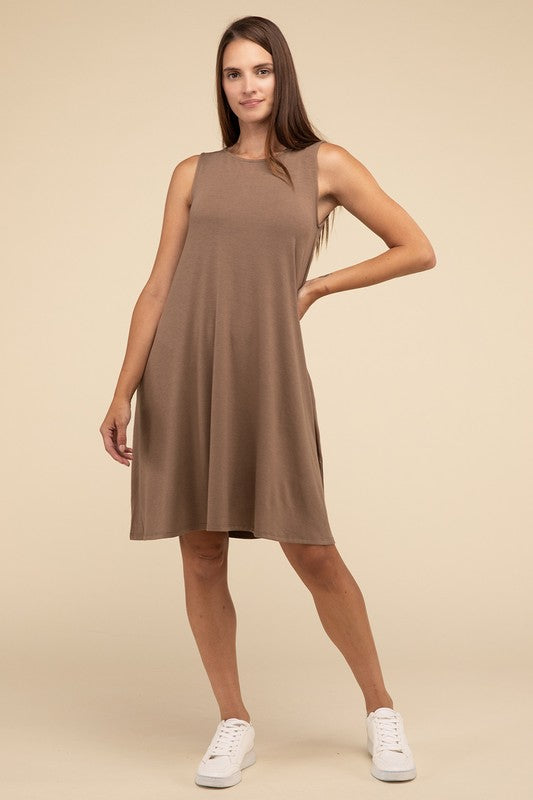 Sleeveless Flared Slip Summer Dress with Side Pockets Mini Dress ZENANA   