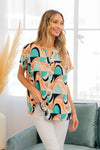 Sew In Love Wrinkle-Free Geometric Short Sleeve Shirt Shirt Trendsi Mint/N.Orange S 