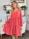 Double Take Full Size V-Neck Balloon Sleeve Tiered Dress Mini Dress Trendsi   