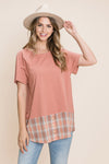 Cotton Bleu by Nu Lab Plaid Contrast Short Sleeve T-Shirt T-Shirt Trendsi Marsala S 