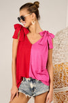 BiBi Shoulder Ribbon Tied Contrast Tank Tank Top Trendsi   