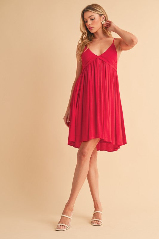 Aemi + Co Ruched Plunge Mini Cami Dress - NeoKira Unlimited