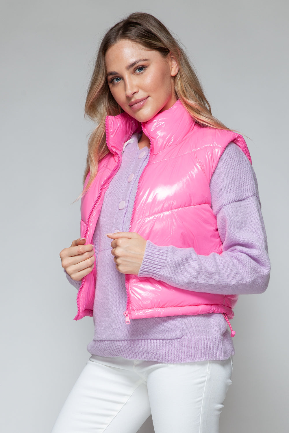 Snobbish Zip Up Turtleneck Shiny Quilted Vest - NeoKira Unlimited