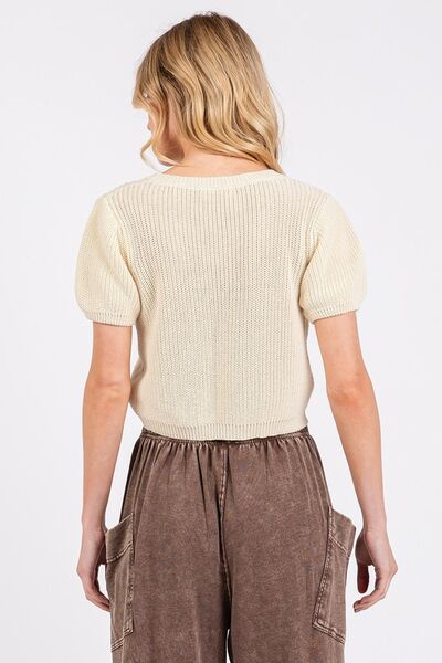 Mittoshop V-Neck Short Sleeve Crop Sweater - NeoKira Unlimited