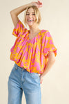 And The Why Full Size Printed Satin Bubble Hem Top Top Trendsi   