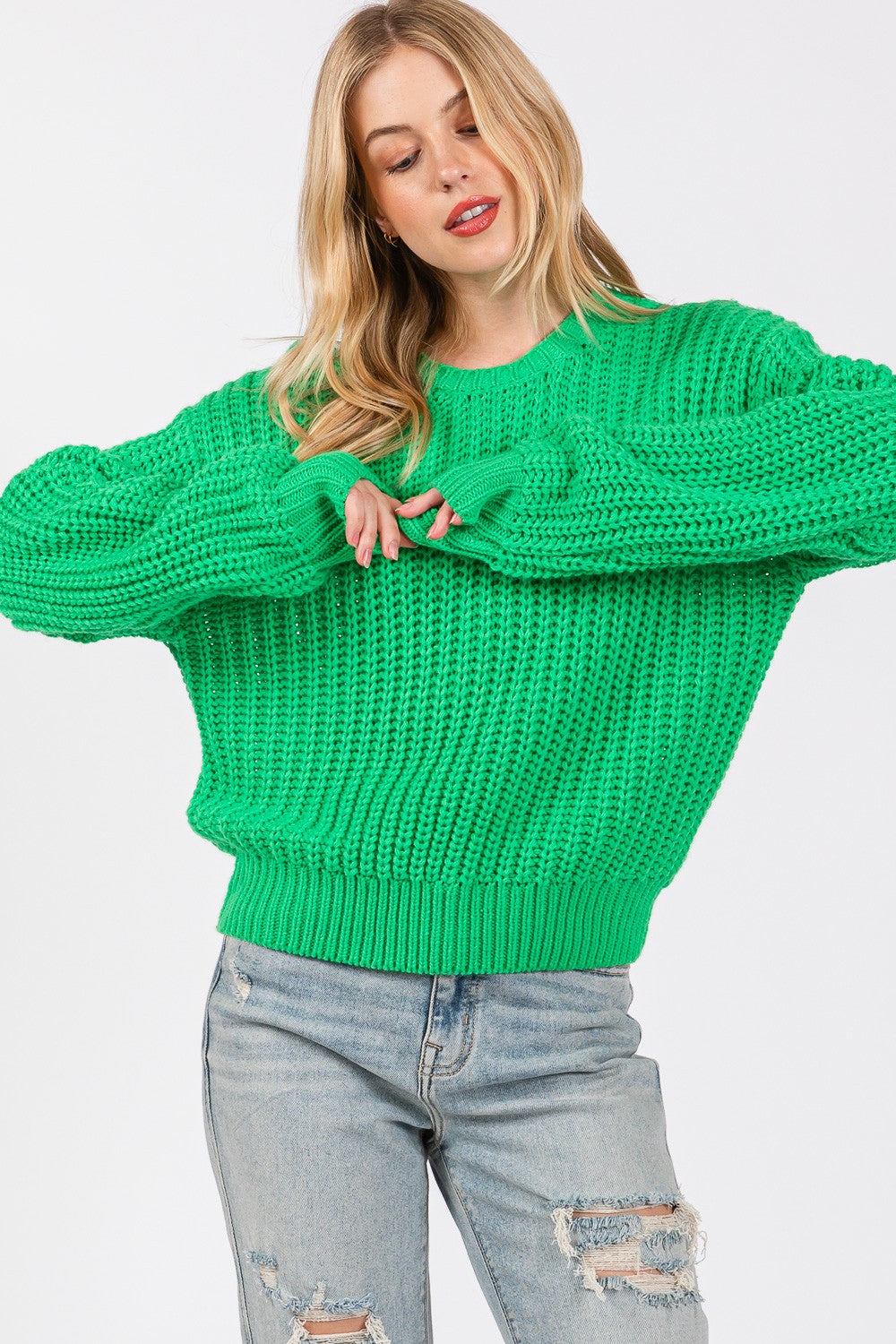 SAGE + FIG Round Neck Drop Shoulder Sweater - NeoKira Unlimited