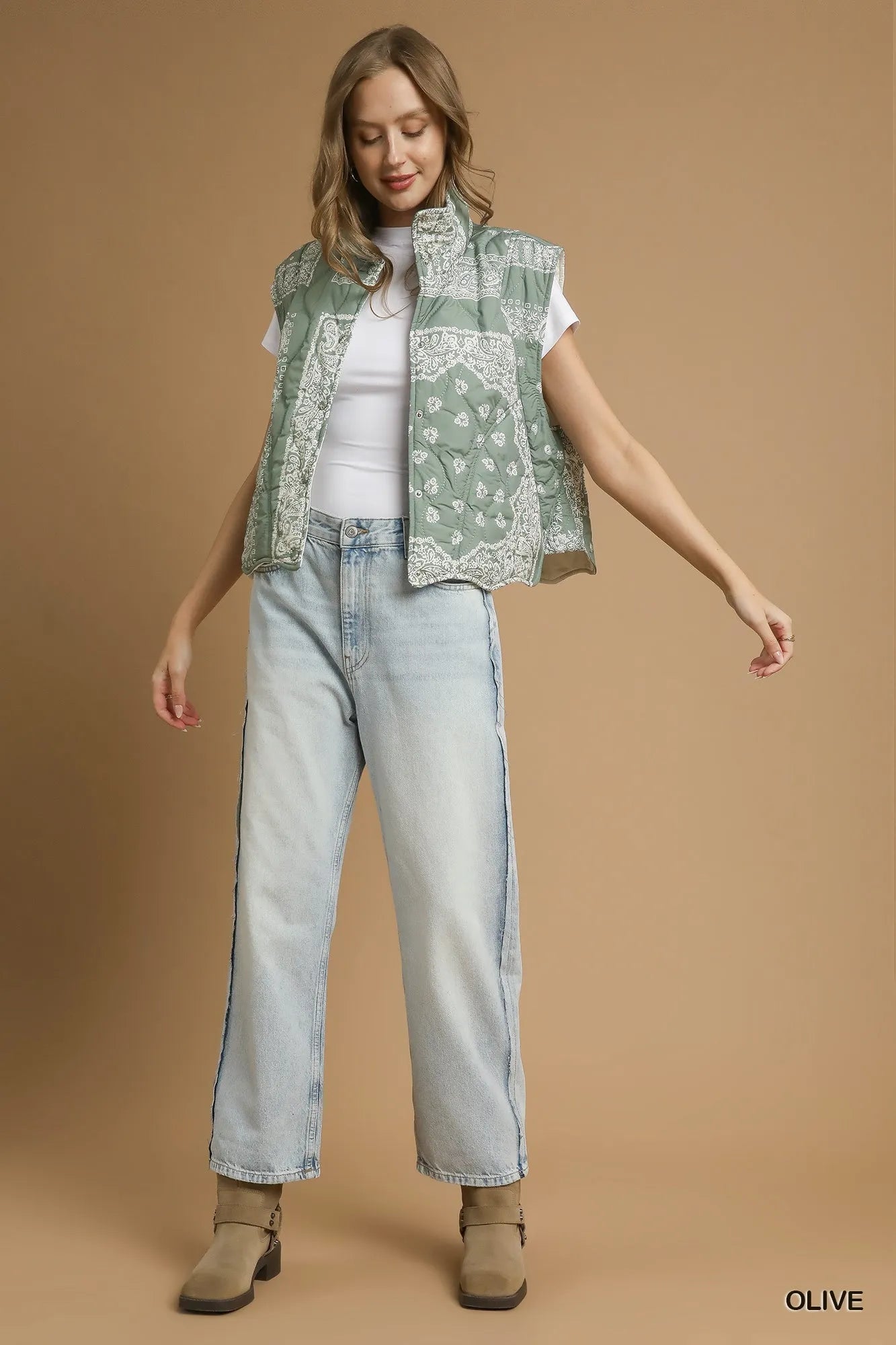 Umgee Bandana Print Quilted Puffer Vest Women’s Outerwear - NeoKira Unlimited