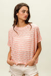 BiBi Braid Striped Short Sleeve Round Neck T-Shirt T-Shirt Trendsi   