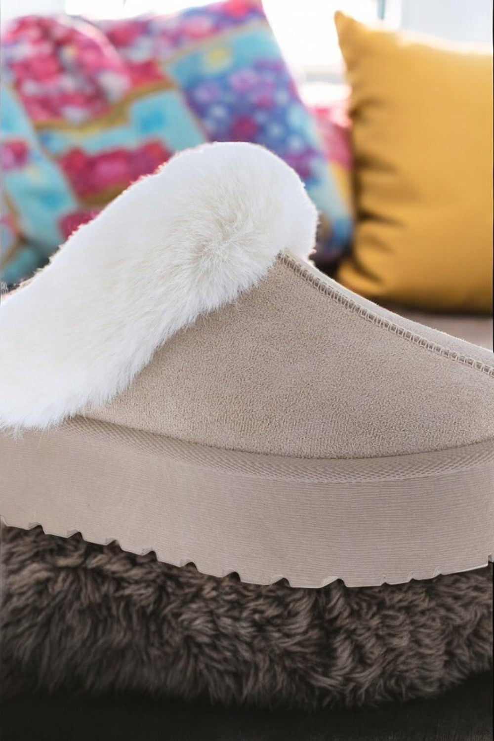 Weeboo Thick Bottom Fur Trim Snow Slippers - NeoKira Unlimited