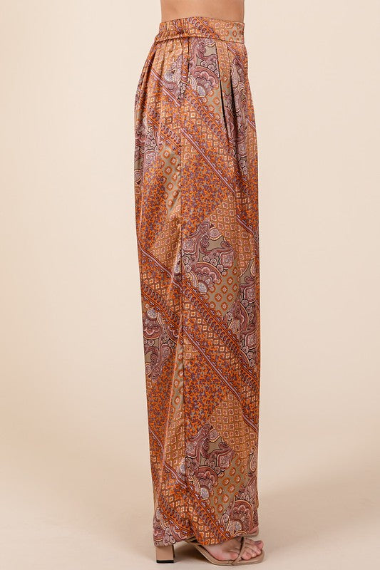 Mittoshop Paisley Patchwork Print Satin Wide Leg Pants - NeoKira Unlimited