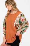 SAGE + FIG Full Size Printed Balloon Sleeve Contrast Top Top Trendsi   