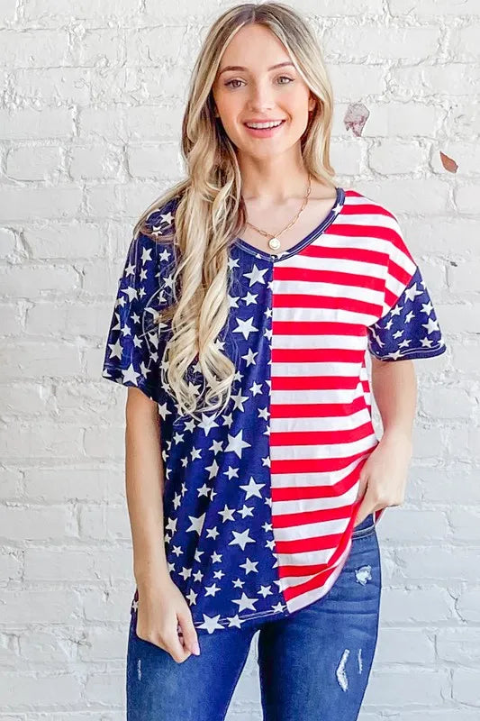 And The Why American Flag Short Sleeve Top - NeoKira Unlimited