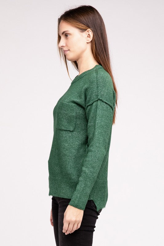 ZENANA Melange Hi-Low Hem Round Neck Sweater - NeoKira Unlimited