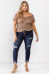 Zenobia Plus Size Frill Ruched Off-Shoulder Short Sleeve Blouse Top Trendsi   