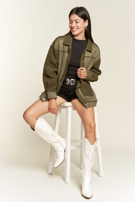 Jade By Jane Plus Size Faux Fur Suede Oversized Jacket | Cozy Luxe Layer - NeoKira Unlimited