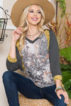 Celeste Full Size Floral Contrast Raglan Sleeve Top Top Trendsi   