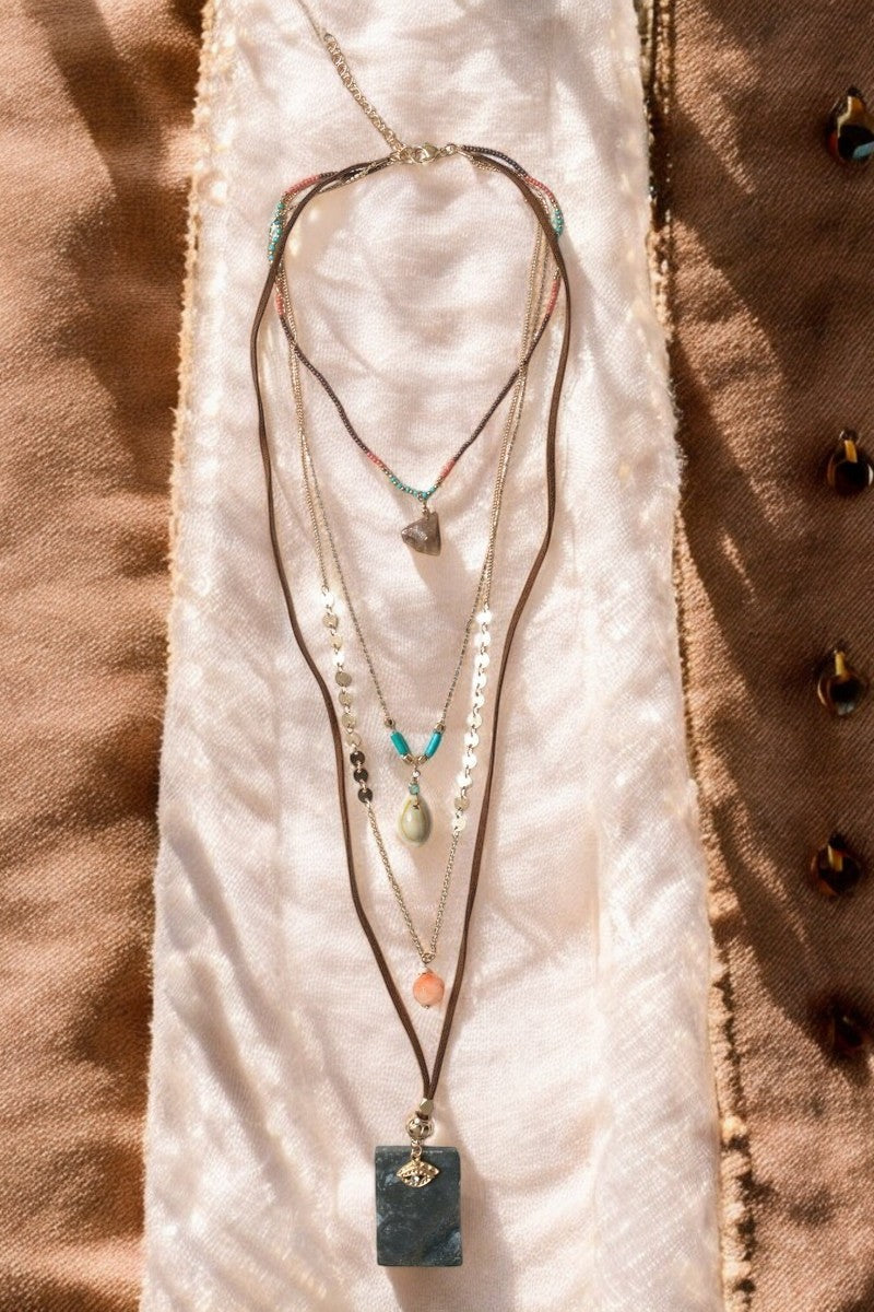 4 Layer Stone and Shell Bohemian Necklace - NeoKira Unlimited