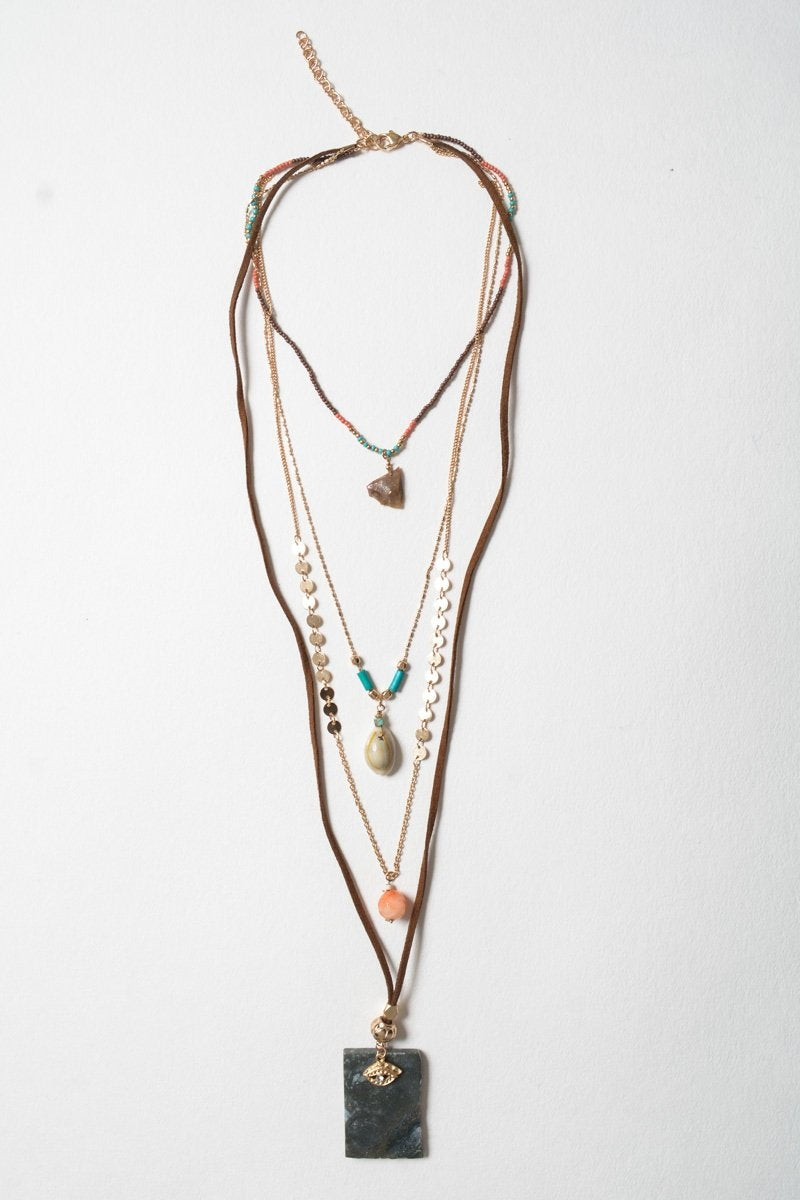 4 Layer Stone and Shell Bohemian Necklace - NeoKira Unlimited