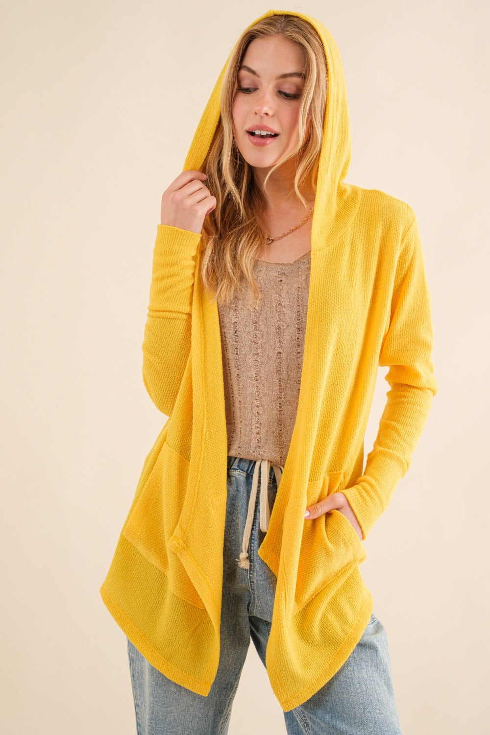 And The Why Full Size Thermal Hooded Open Front Cardigan with Pockets - NeoKira Unlimited