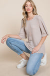 BOMBOM Round Neck Waffle Knit T-Shirt T-Shirt Trendsi   