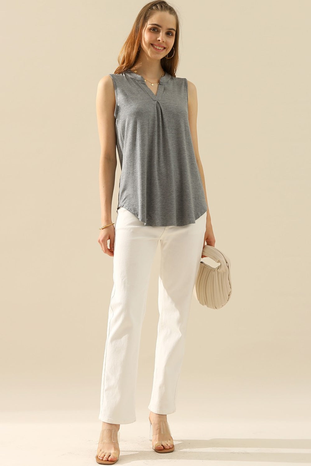 Ninexis Full Size Notched Sleeveless Top Top Trendsi   